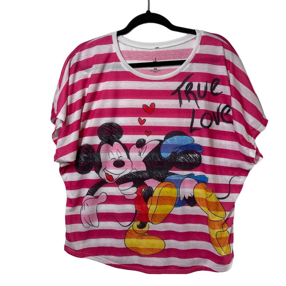 Disney Parks True Love Mickey Minnie Mouse Valentines Day Kiss Top Stripes XXL